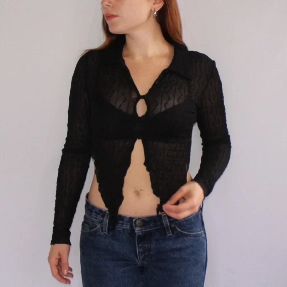 Princess Polly Sheer Textured Corset Button Crop Cardigan Top L XL
